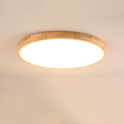 Moktan Sabai Nordic Solid Wood Round Ultra Thin LED Flush Mount Ceiling Light 18W