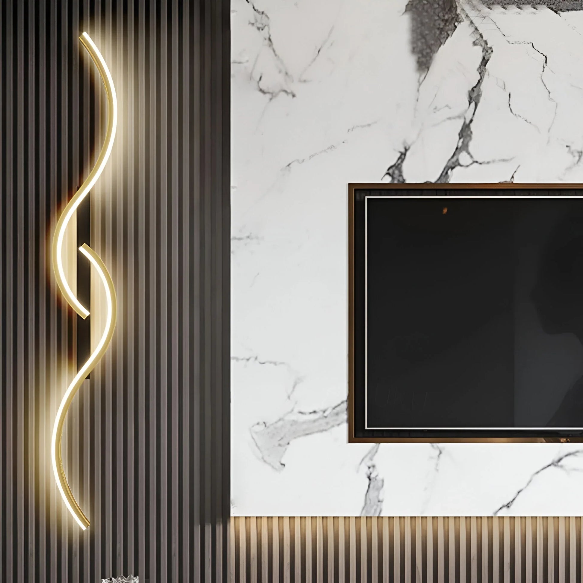 Moktan Sabai Modern LED Curved Wall Light Black-Gold 47.2 inches Warm Light (2700K-3500K)
