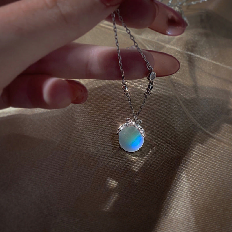 Moktan Sabai Moonstone Firefly Pendant Necklace Sterling Silver Handmade Gemstone Necklace