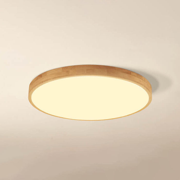 Moktan Sabai Nordic Solid Wood Round Ultra Thin LED Flush Mount Ceiling Light 18W