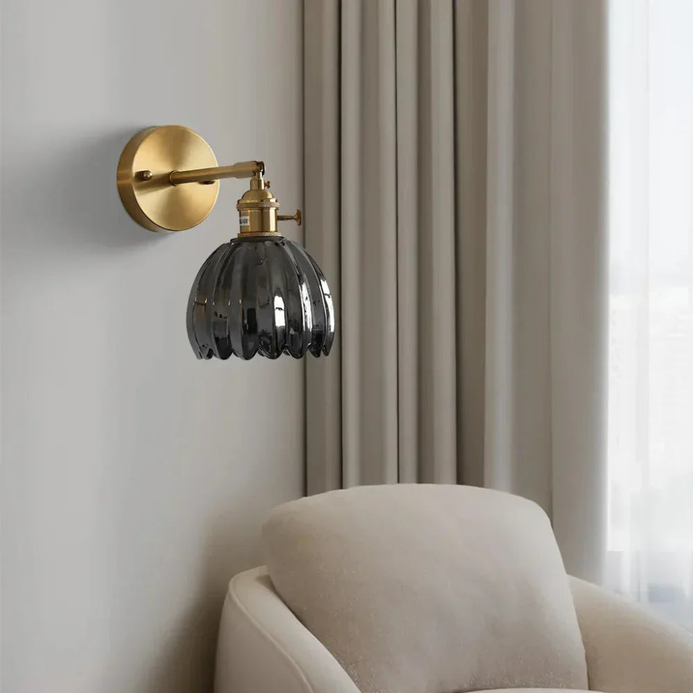 Moktan Sabai Vintage Brass Tulip Glass Wall Sconce 1-Light Classic Wall Light