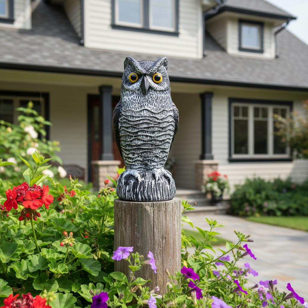 Moktan Sabai Owl Bird Repellent Decoy Set of 2 Realistic Garden Pest Deterrent