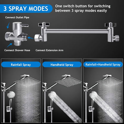 8 Rainfall Shower Head Combo – High Pressure, Handheld, 5 Settings, Extension Arm - Moktan Sabai