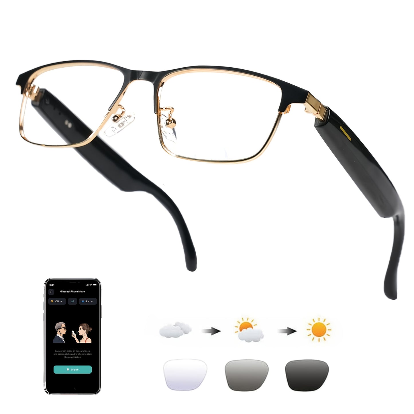AI Smart Glasses with Real-Time Translation, Music, GPT, and HD Voice Calls