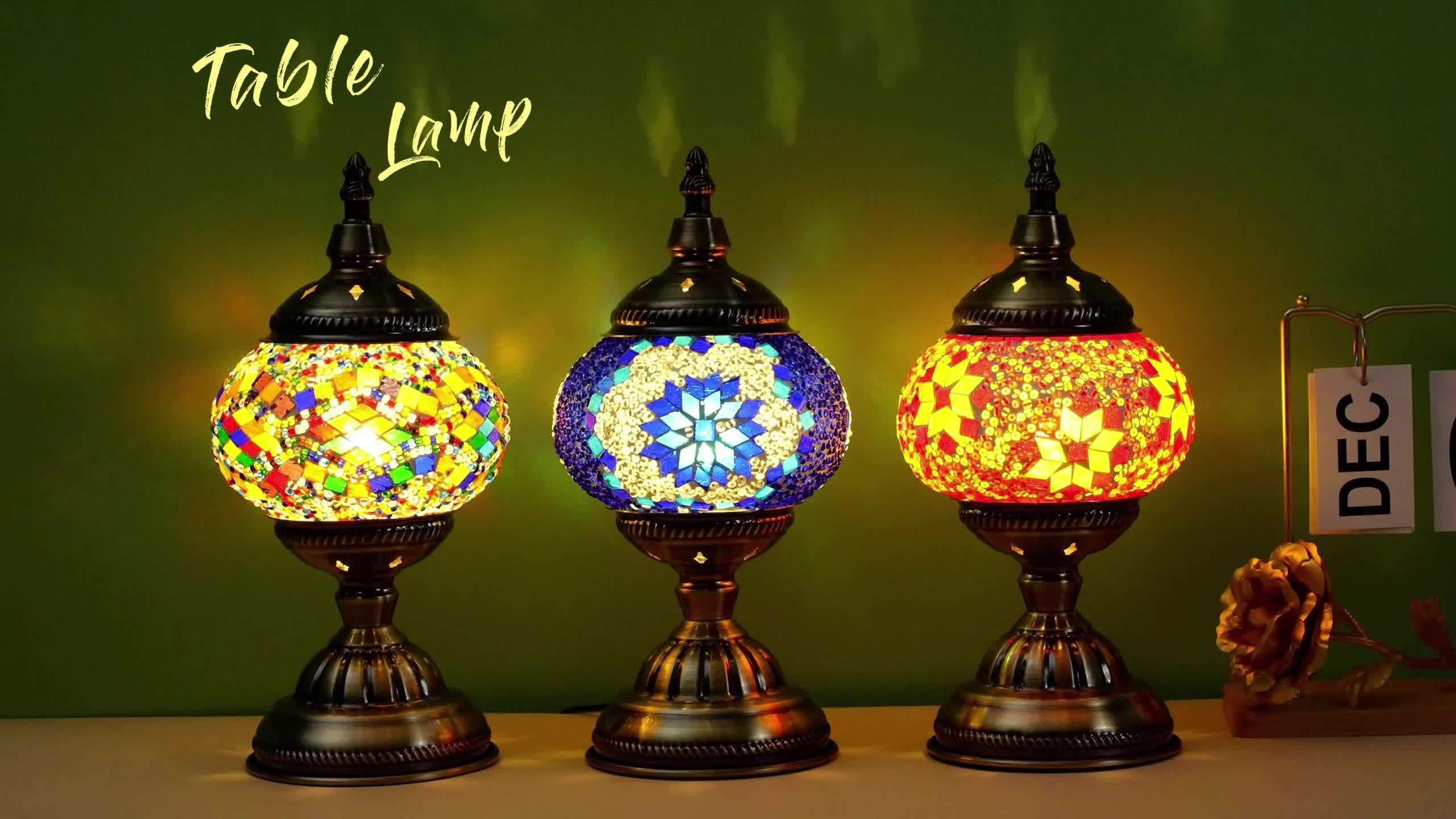 Moktan Sabai Handmade Turkish Mosaic Lamp – Dimmable Glass Pumpkin Night Light for Bedroom