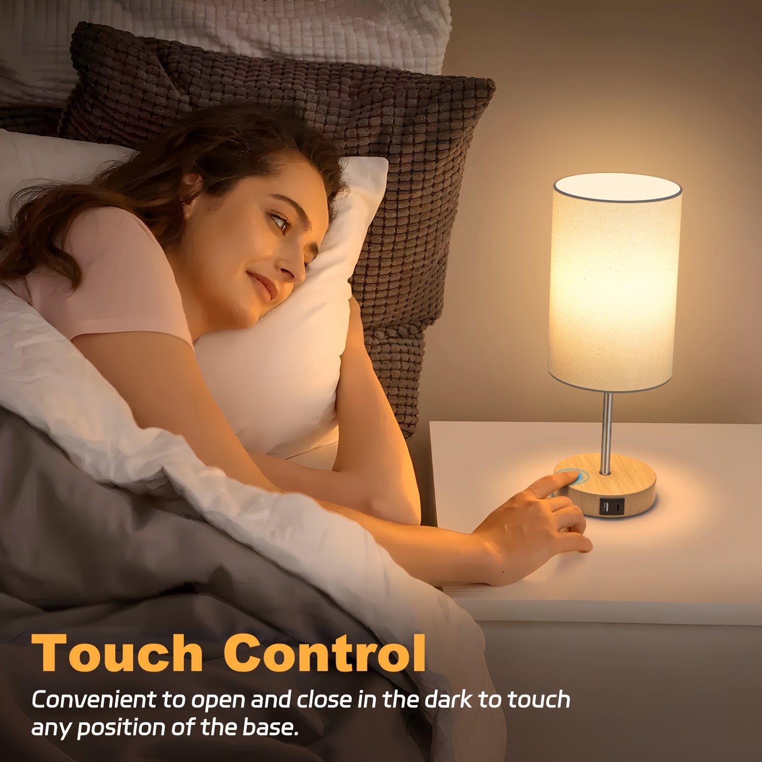 Moktan Sabai 2-Pack Touch Control USB Table Lamps – 3-Way Dimmable LED Bedside Light Set