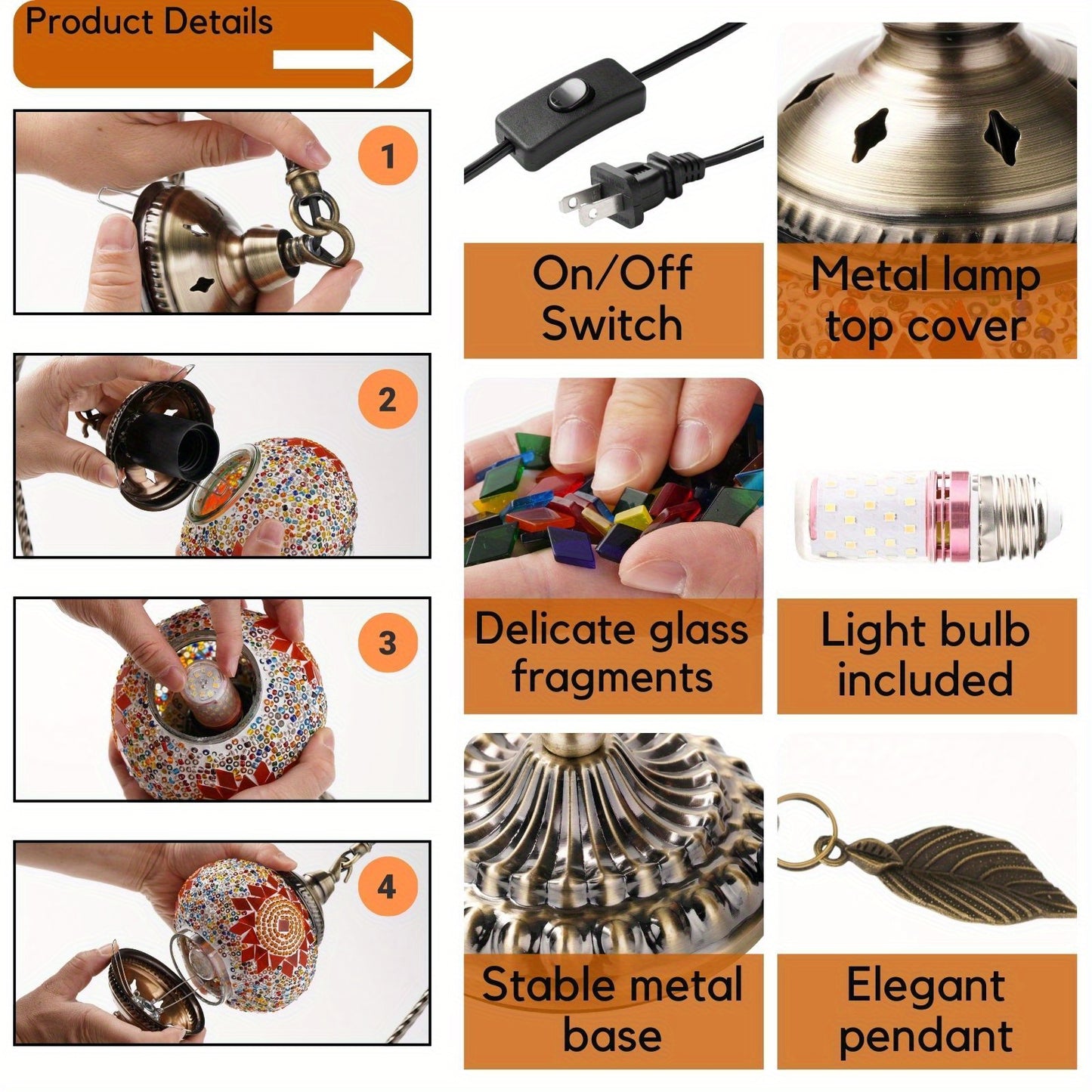 Turkish Mosaic Table Lamp – Swan Neck Moroccan Bedside Light with LED Bulb