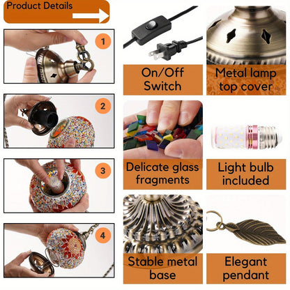 Turkish Mosaic Table Lamp – Swan Neck Moroccan Bedside Light with LED Bulb