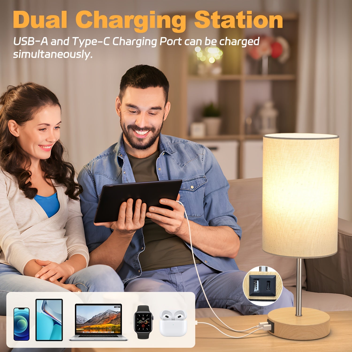 Moktan Sabai 2-Pack Touch Control USB Table Lamps – 3-Way Dimmable LED Bedside Light Set