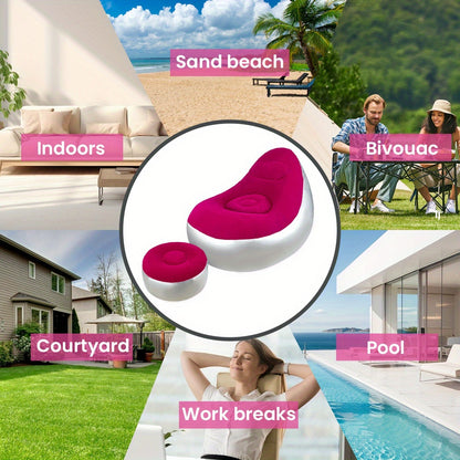 Adult Inflatable Recliner with Foot Stool – Foldable Air Sofa, Portable Chair