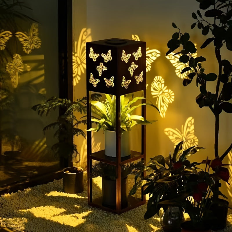 Moktan Sabai Solar Garden Lantern with Flower Stand – LED Outdoor Light with Butterfly & More Butterfly-1PCS