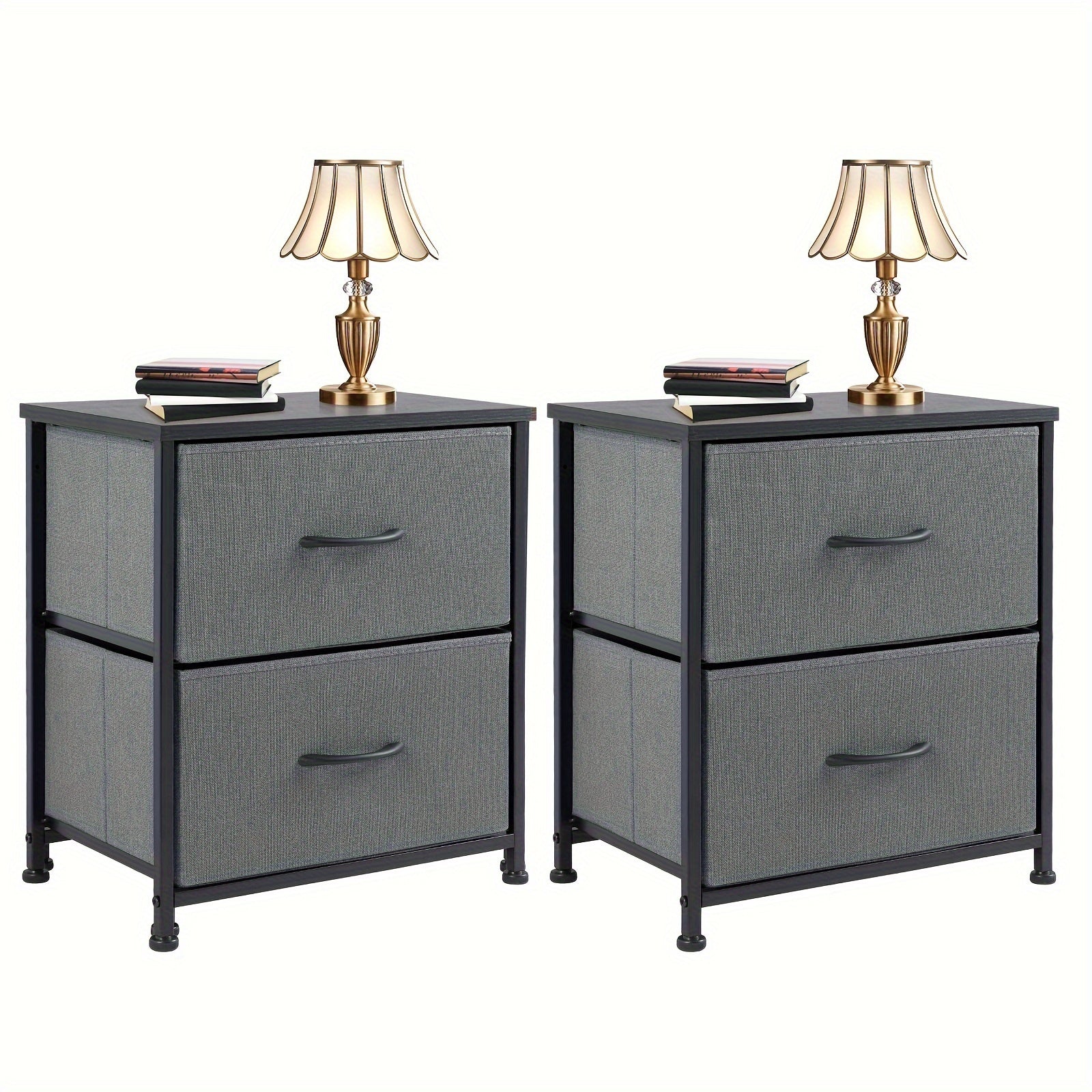 Moktan Sabai Set of 2 Nightstands with Drawers, Small End Tables with Storage for Bedroom & Office 2P Gray