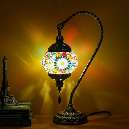 Turkish Mosaic Table Lamp – Swan Neck Moroccan Bedside Light with LED Bulb