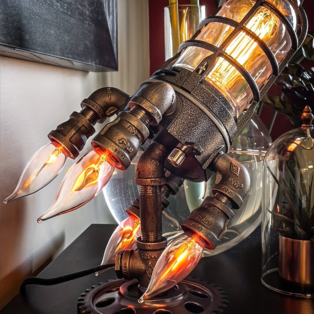 Moktan Sabai Steampunk Flame Effect Lamp – Remote Control Vintage Industrial Table Light Decor