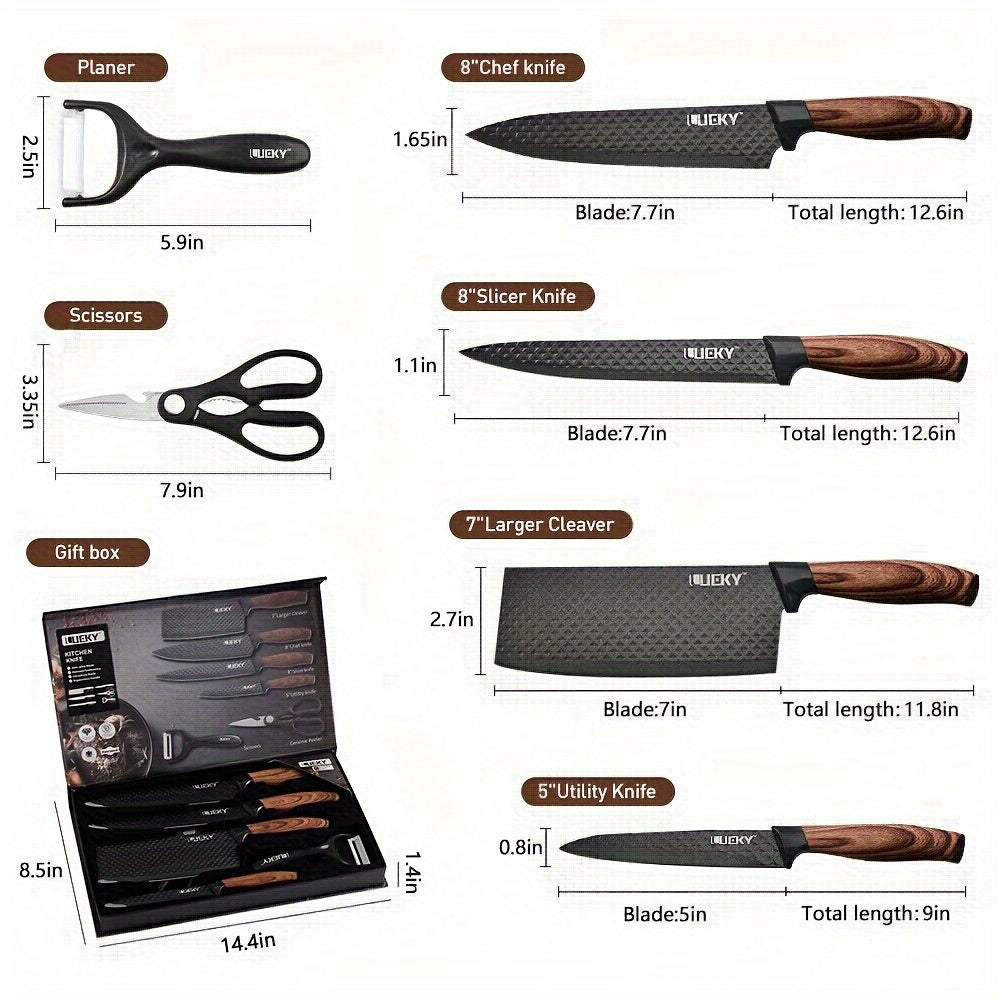 6-Piece Professional Kitchen Knife Set – Chef’s Knives with Wooden Handles & Gift Box