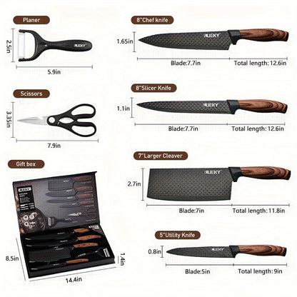 6-Piece Professional Kitchen Knife Set – Chef’s Knives with Wooden Handles & Gift Box