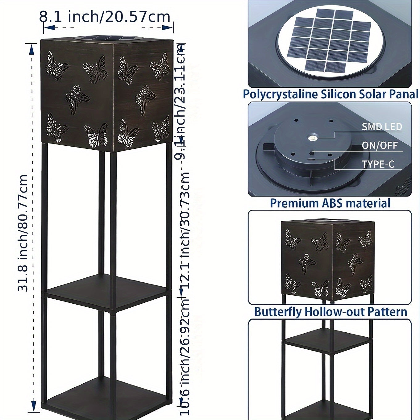 Moktan Sabai Solar Garden Lantern with Flower Stand – LED Outdoor Light with Butterfly & More