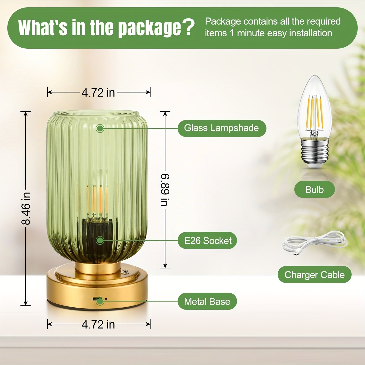 Moktan Sabai Cordless Touch Table Lamp with Rechargeable Battery – Dimmable LED Bedside Light