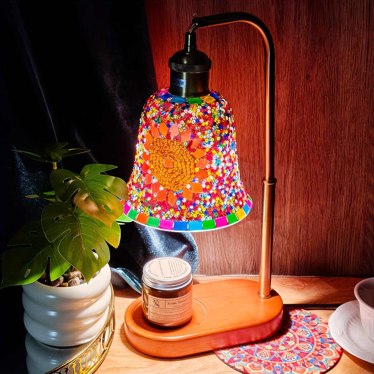 Moktan Sabai Turkish Mosaic Candle Lamp – Dimmable Glass Table Light for Bedroom & Holidays
