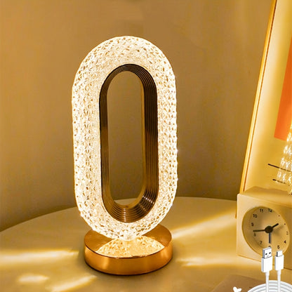 Oval Crystal Table Lamp – USB Charging Luxury Night Light for Bedroom & Office Decor