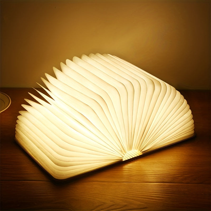 Moktan Sabai Folding Book Lamp – Rechargeable LED Bedside Light, 3-Color Portable Night Light Maple Leaf White