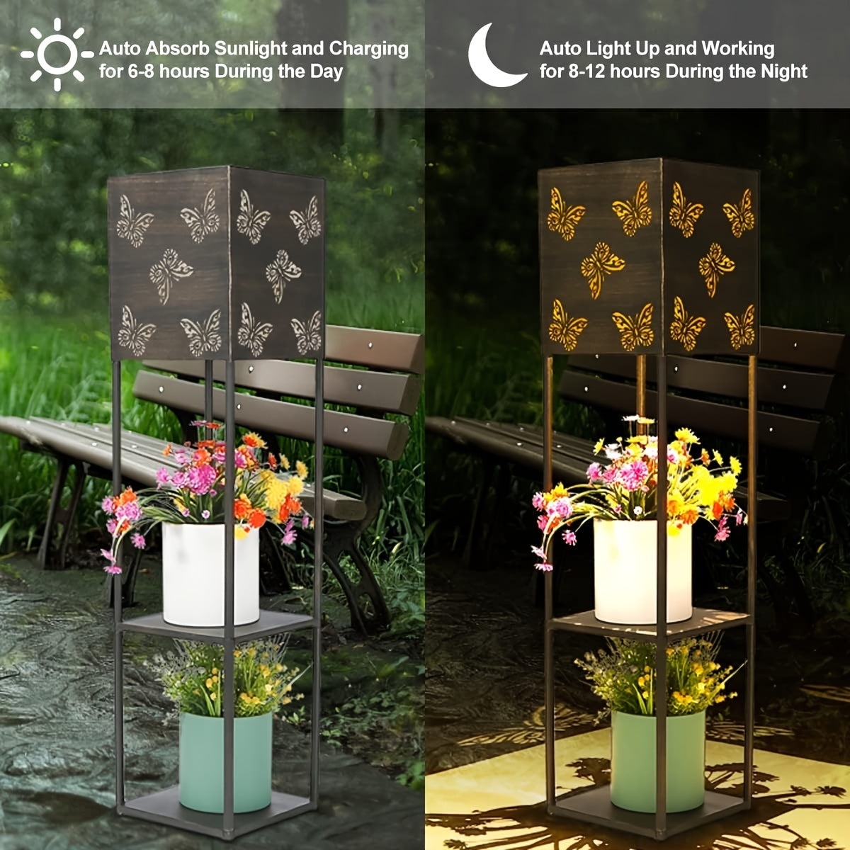 Moktan Sabai Solar Garden Lantern with Flower Stand – LED Outdoor Light with Butterfly & More