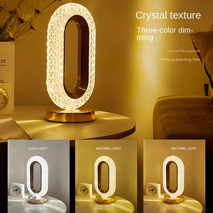 Oval Crystal Table Lamp – USB Charging Luxury Night Light for Bedroom & Office Decor