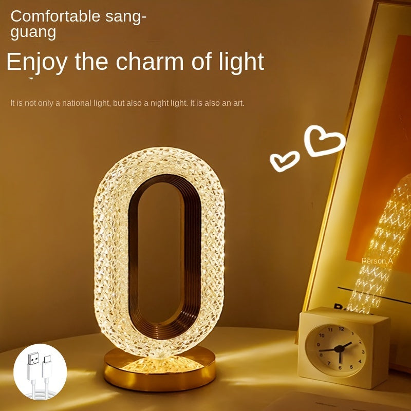 Oval Crystal Table Lamp – USB Charging Luxury Night Light for Bedroom & Office Decor