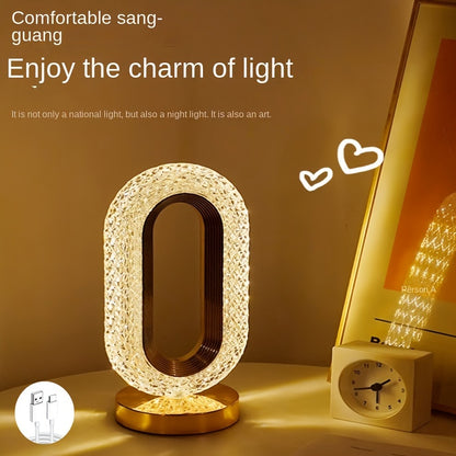 Oval Crystal Table Lamp – USB Charging Luxury Night Light for Bedroom & Office Decor