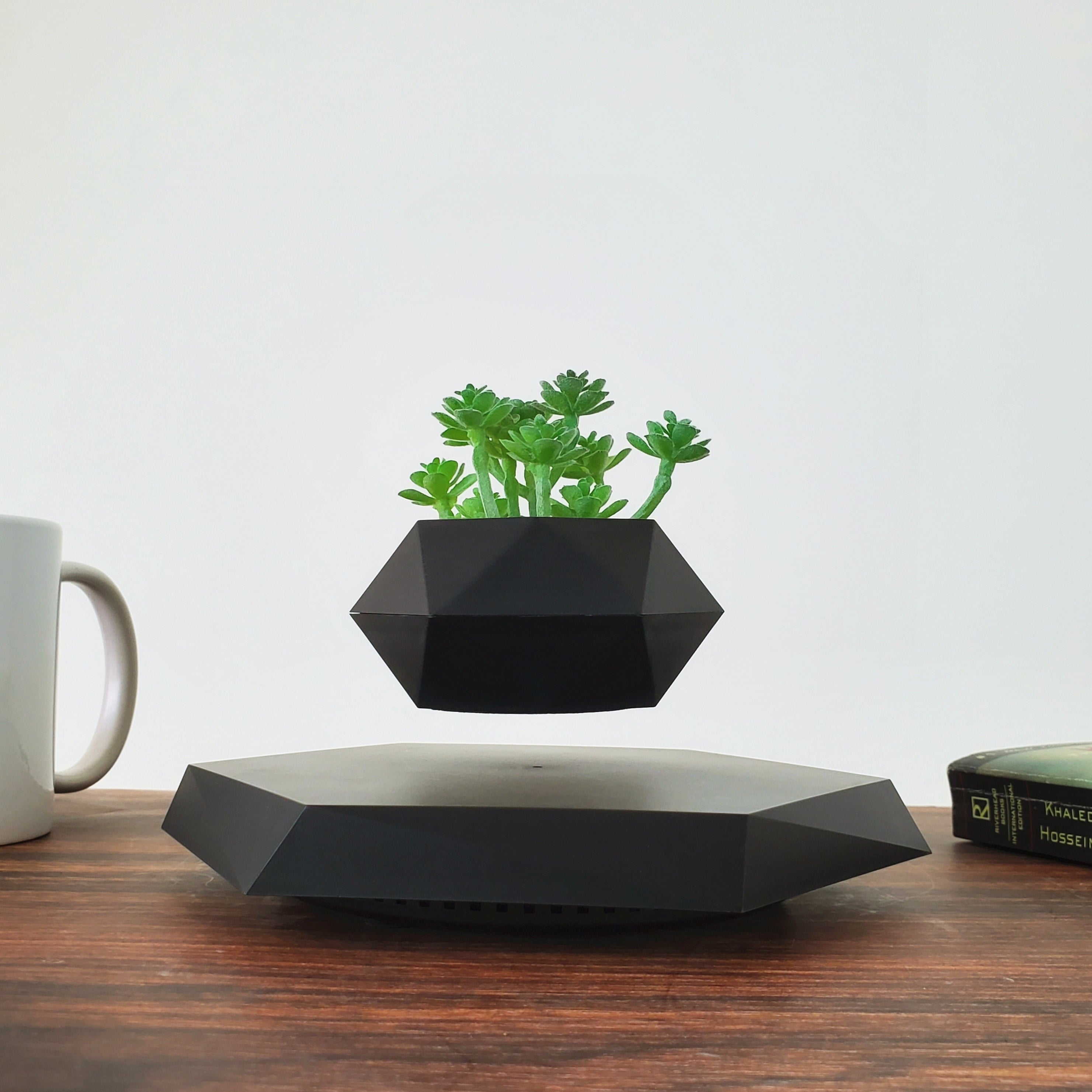 Moktan Sabai Magnetic Levitating Plant Pot – Rotating Floating Geometric Bonsai Planter Indoor