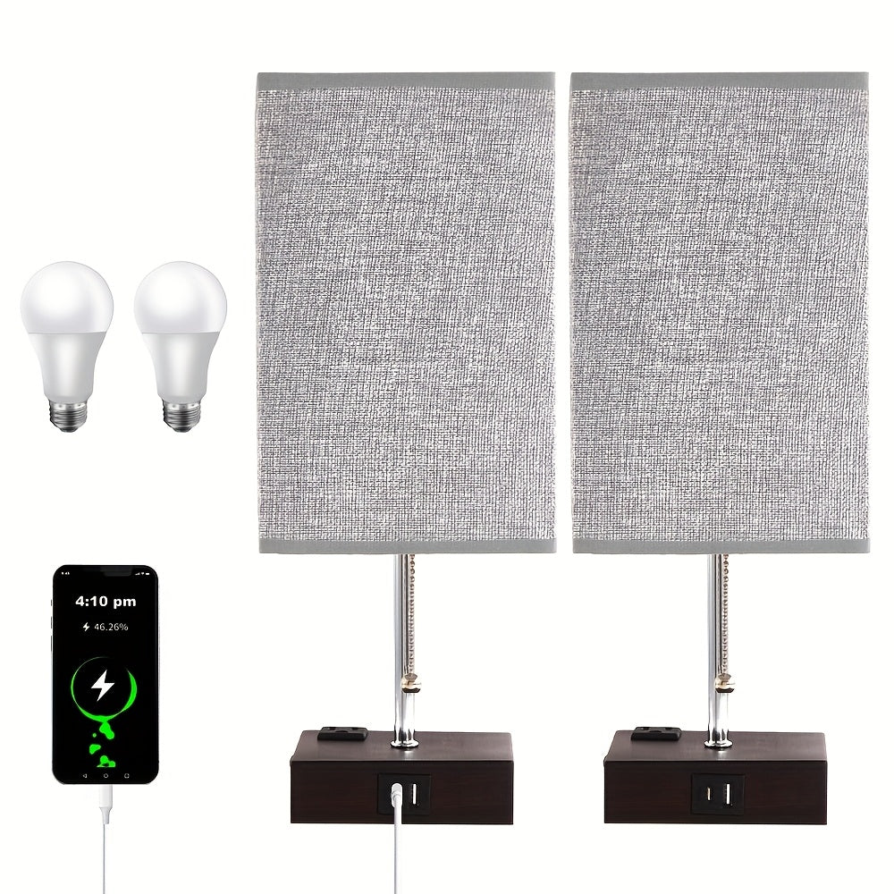 Moktan Sabai LumaTouch | Touch Table Lamp with USB Outlet and Fabric Shade Bedside Decor