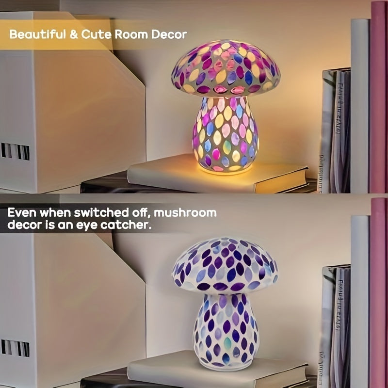 Wireless Mushroom Table Lamp - Touch Control, Rechargeable LED, Cordless