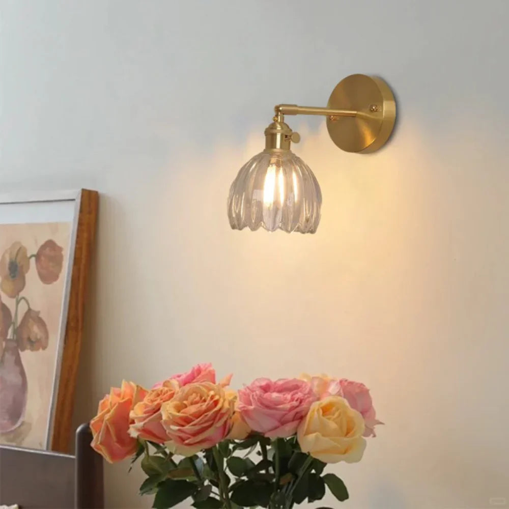 Moktan Sabai Vintage Brass Tulip Glass Wall Sconce 1-Light Classic Wall Light