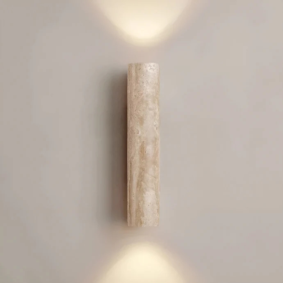 Moktan Sabai Modern Travertine Marble Cylinder LED Wall Sconce Warm White