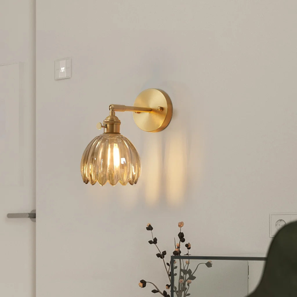 Moktan Sabai Vintage Brass Tulip Glass Wall Sconce 1-Light Classic Wall Light