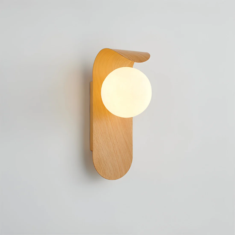 Moktan Sabai Scandinavian Wood Globe Wall Sconce LED Minimalist 1-Light Indoor Wall Lamp Wood