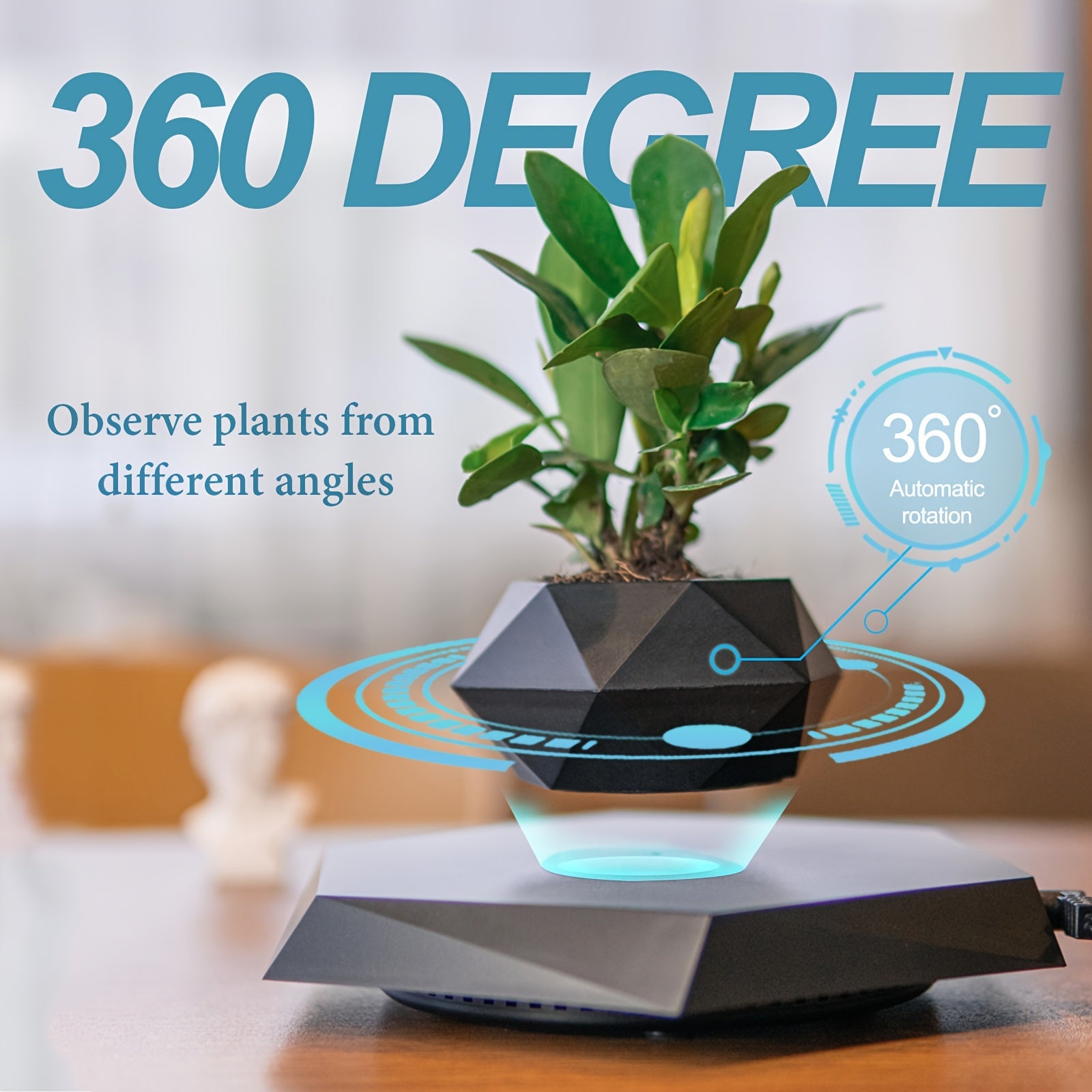 Moktan Sabai Magnetic Levitating Plant Pot – Rotating Floating Geometric Bonsai Planter Indoor