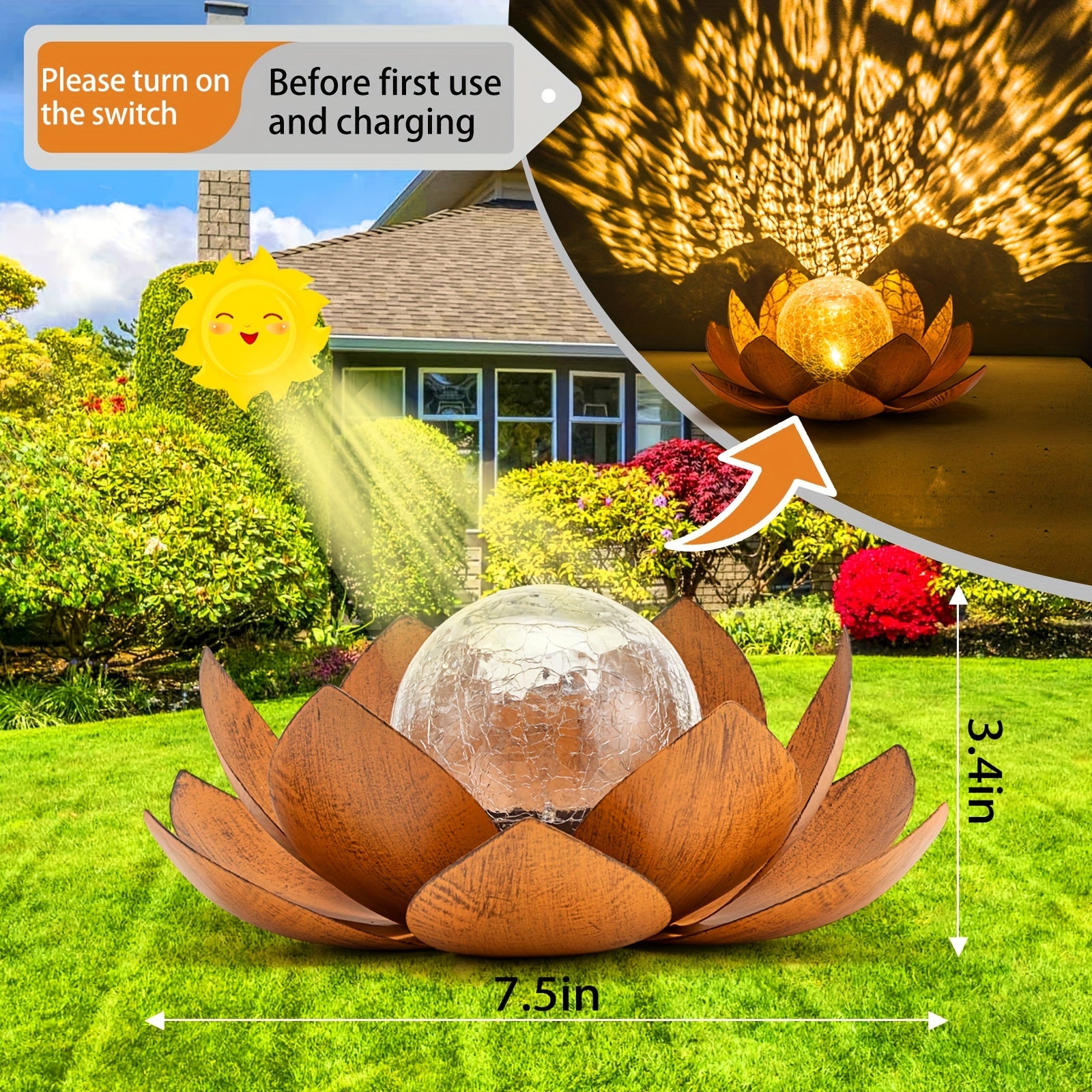 Moktan Sabai Set of 2 Lotus Solar Garden Lights – Waterproof Cracked Glass Outdoor Decor Lamps