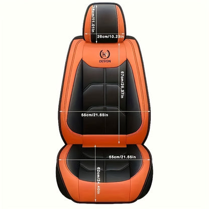 Black PU Leather Front Car Seat Covers – Red Stitching for Sedans, SUVs, Trucks