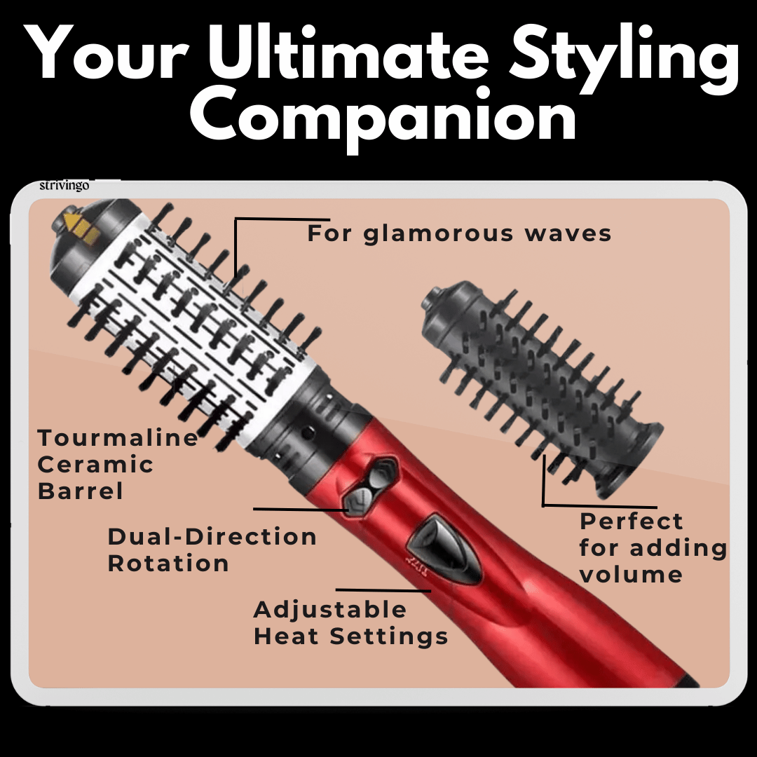 Moktan Sabai Ionic Rotating Hot Air Brush Hair Styler Dryer with 2 Brush Heads