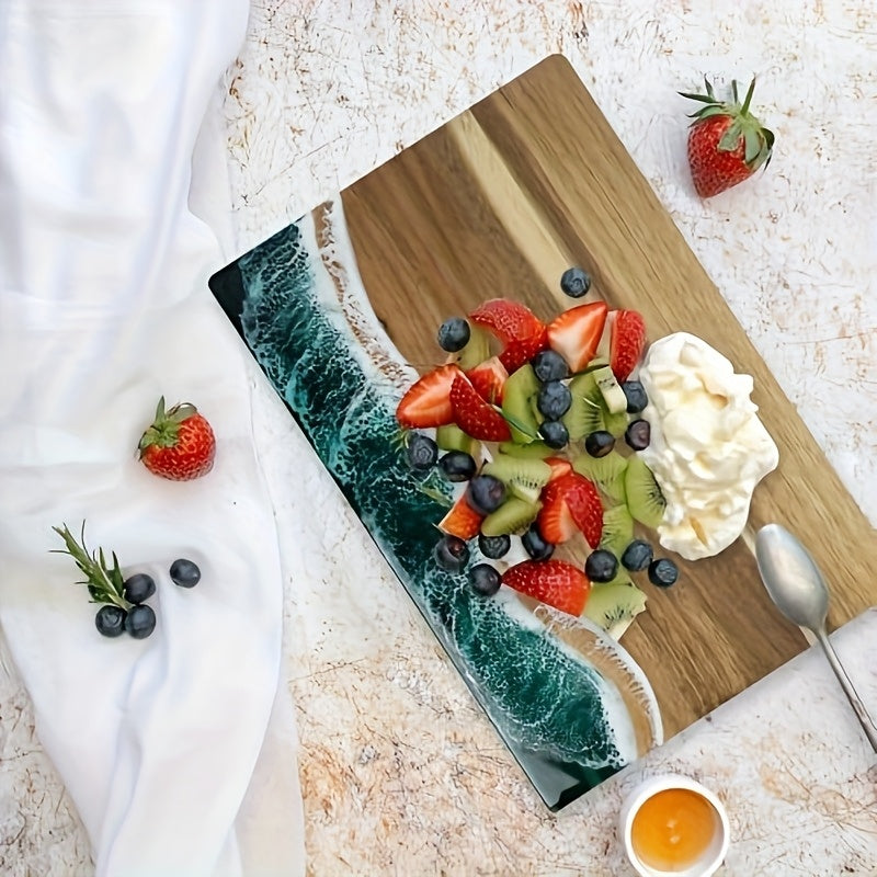 Moktan Sabai Acacia Wood Resin Wave Cutting Board Ocean River Serving Tray 46x23cm