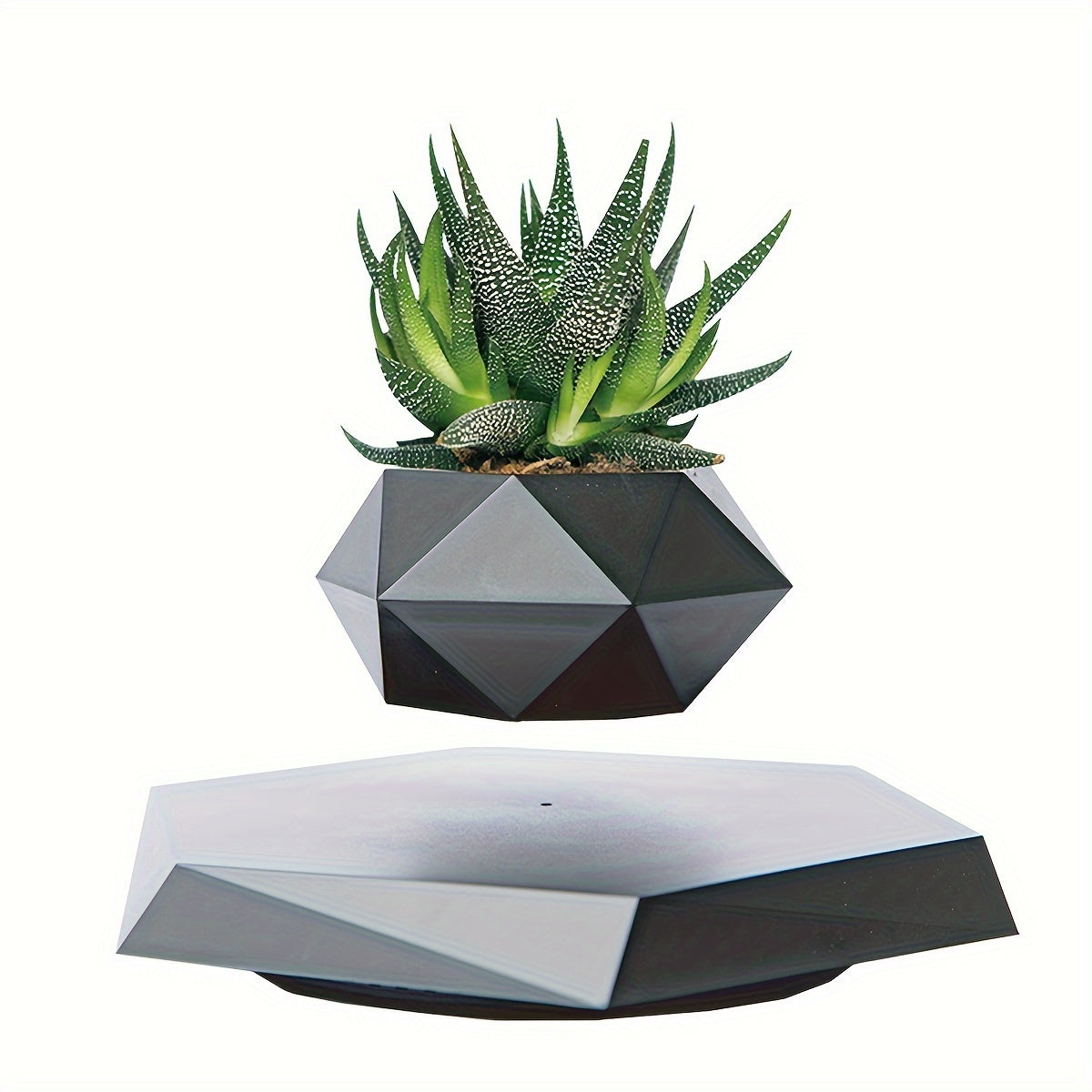 Moktan Sabai Magnetic Levitating Plant Pot – Rotating Floating Geometric Bonsai Planter Indoor Black Color