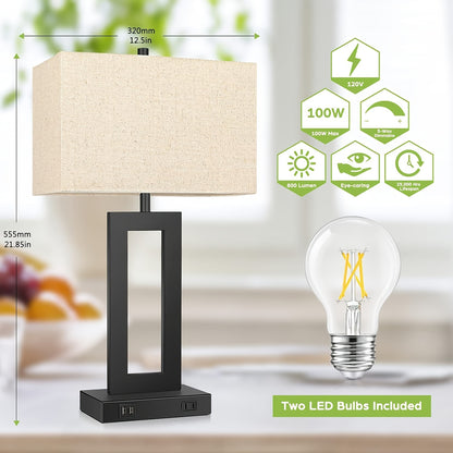 Touch Table Lamps Set of 2, USB, 3-Way Dimmable, Bedside Nightstand Lamp