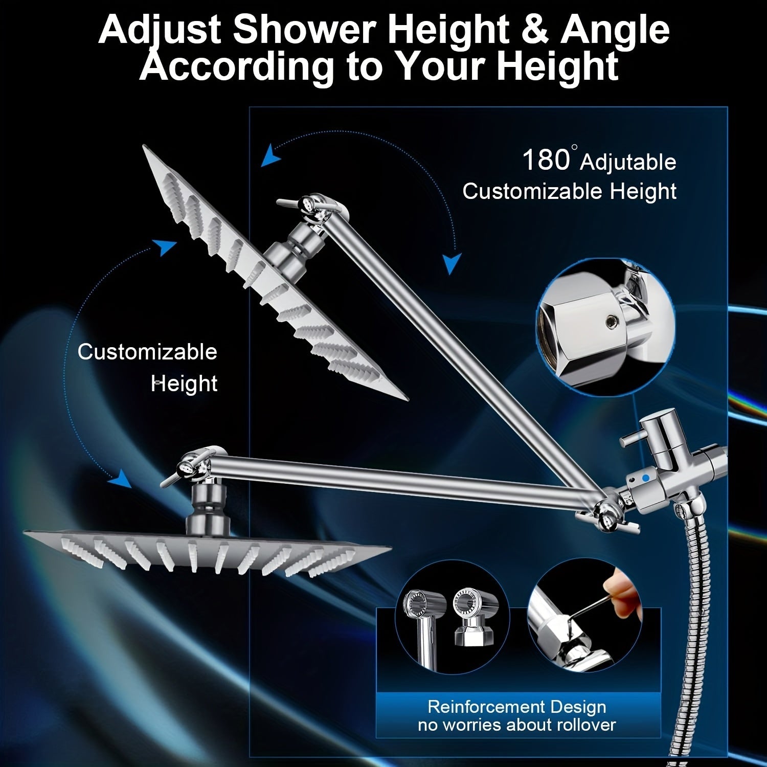 8 Rainfall Shower Head Combo – High Pressure, Handheld, 5 Settings, Extension Arm - Moktan Sabai