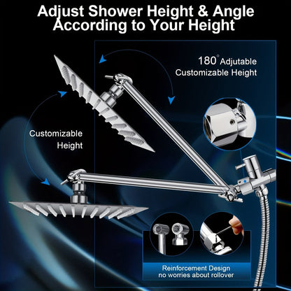 8 Rainfall Shower Head Combo – High Pressure, Handheld, 5 Settings, Extension Arm - Moktan Sabai