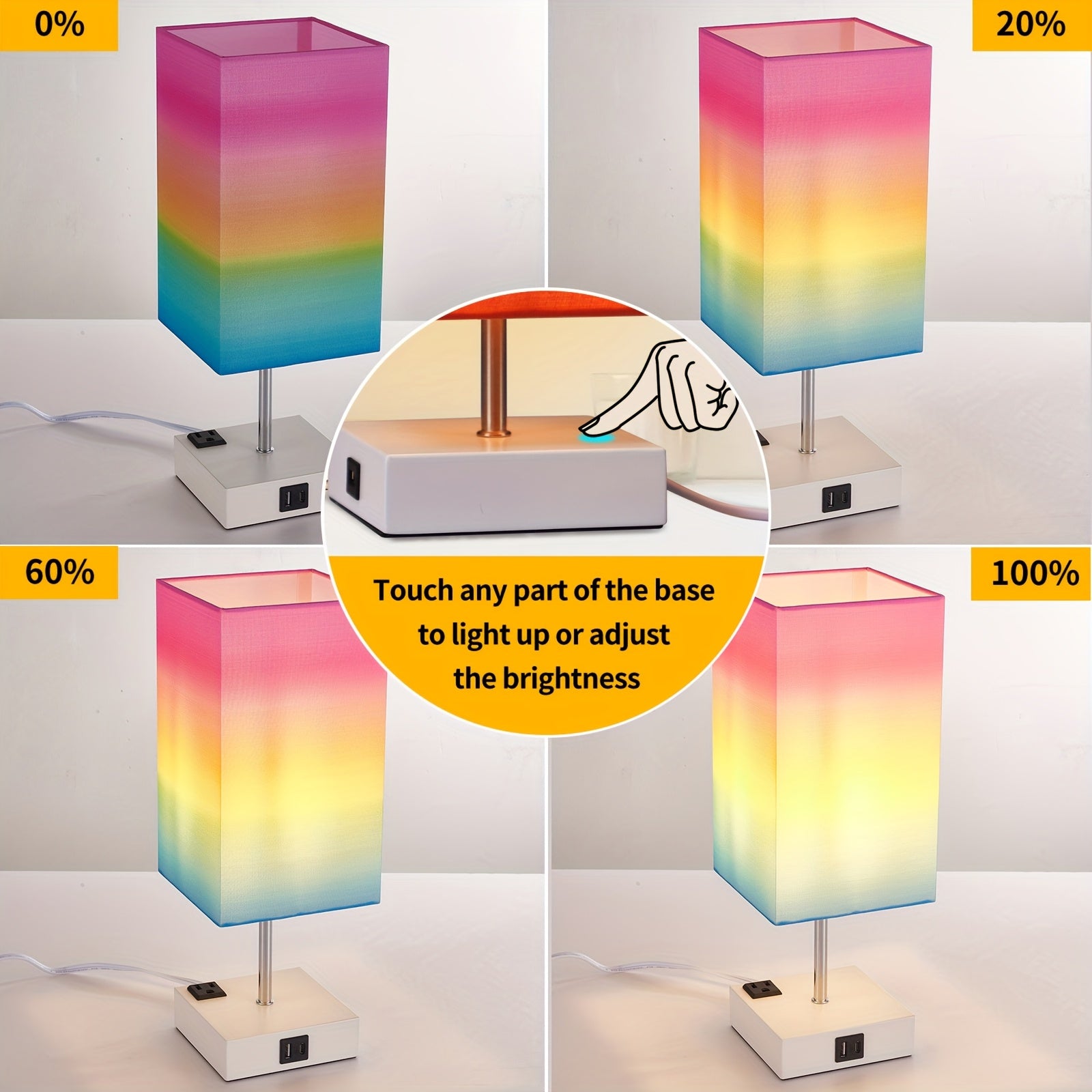 Moktan Sabai LumaTouch | Touch Table Lamp with USB Outlet and Fabric Shade Bedside Decor