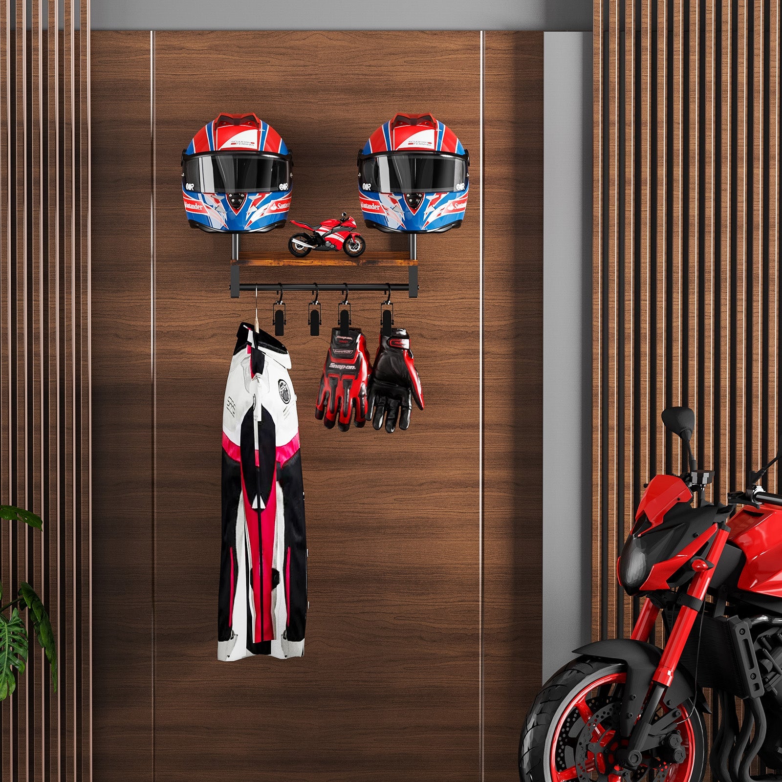 Moktan Sabai Wall Mounted Helmet Rack | Wooden Sports Gear & Jacket Organizer