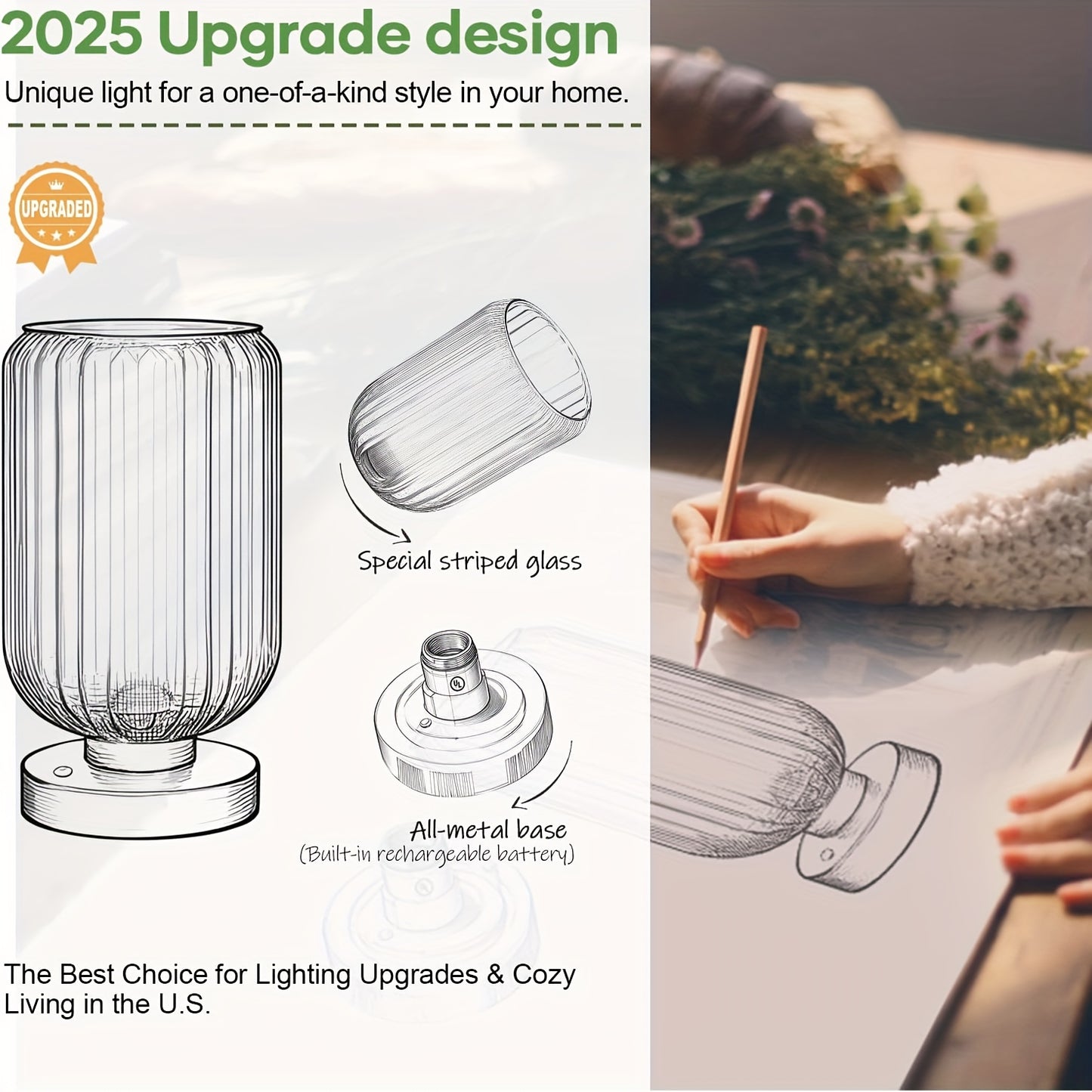 Cordless Touch Table Lamp with Rechargeable Battery – Dimmable LED Bedside Light