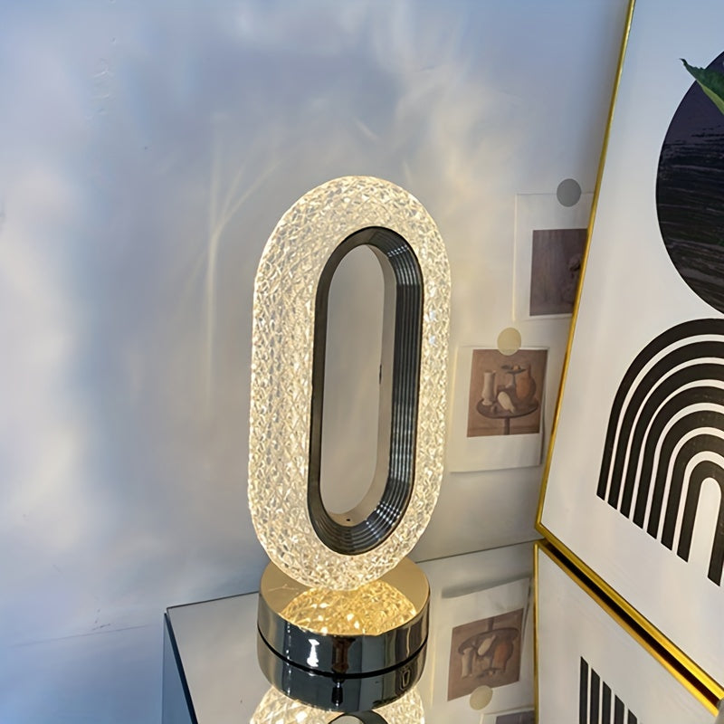 Oval Crystal Table Lamp – USB Charging Luxury Night Light for Bedroom & Office Decor