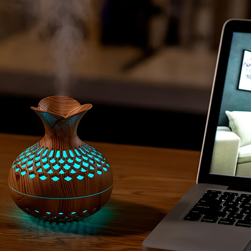 Moktan Sabai Wood Grain USB Humidifier – Essential Oil Diffuser & Lamp for Desk or Bedroom